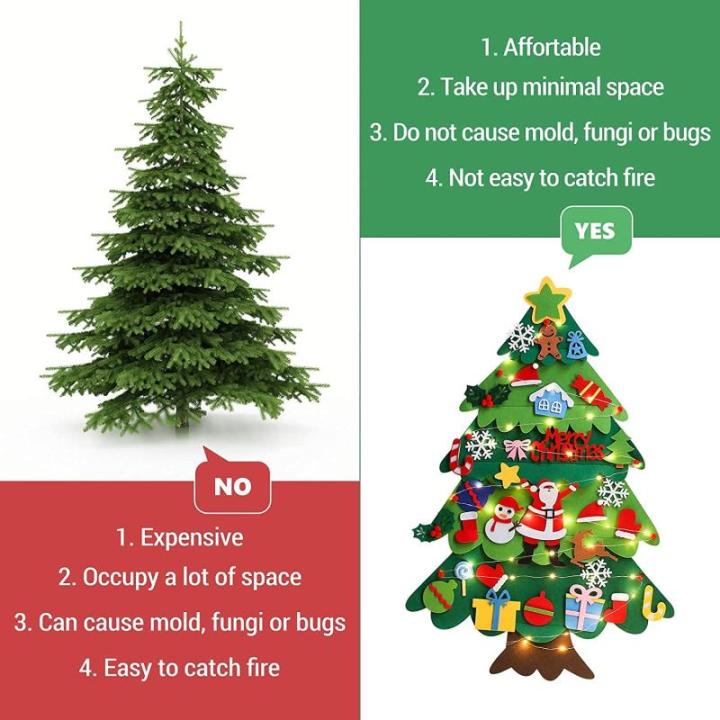 Vilten kerstboom van vilt, vilt, kerstboom voor kinderen, 3,28 ft viltboom om te versieren, doe-het-zelf vilten kerstboom met 32 ornamenten, kerst, decoratie voor muren, ramen en d
