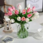 10 stuks PU Real Touch Latex Kunstmatige tulpen neptulpen bloemen boeketten bloemenarrangement voor huis kamer bruiloftsboeket middenstuk, roze