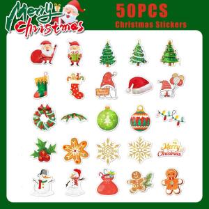 Aufkleber Weihnachten, 50 Stück Wasserdicht Christmas Stickers Weihnachten Scrapbook Aufkleber - für Kinder DIY Wehinachtsgeschenk Dekoration Wasserflaschen Notebook Kühlschrank