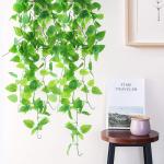 2 stuks kunstmatige hangende planten met manden, nep hangende klimop wijnstok muur opknoping planten groen voor huis tuin kamer bruiloft decoraties