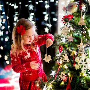 Houten kerstboomversiering, 16 stuks, houten kerstboomdecoratie, hanger decoratie, ornamenten voor kerstboom, kerstboomversiering van hout, 7,5 cm