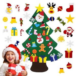 Filz Weihnachtsbaum Set DIY Filz Weihnachtsbaum Set Falt Filz Weihnachtsbaum Dekoration DIY Filz Deko Weihnachtsbaum Für Kinder mit Abnehmbaren Hängenden Ornamenten für Home/Tü