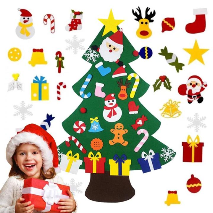 Filz Weihnachtsbaum Set DIY Filz Weihnachtsbaum Set Falt Filz Weihnachtsbaum Dekoration DIY Filz Deko Weihnachtsbaum Für Kinder mit Abnehmbaren Hängenden Ornamenten für Home/Tü