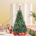 Kunstkerstboom, 210 cm, pvc, met sneeuweffect, dennenappels, kerstboom met snel op te bouwen, klapsysteem, brandvertragende kunstdennenboom met metalen standaard