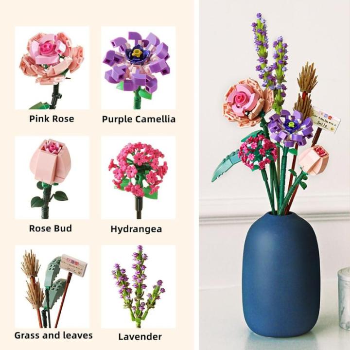 Künstliche Blumen Bauset Blumen Pflanzen Blumenstrauß Gefälschte Blumen für Dekorationen, Dekoration Blume Roses Erwachsene für Zuhause Geschenk, DIY Geschenke Ziegelblumen, N