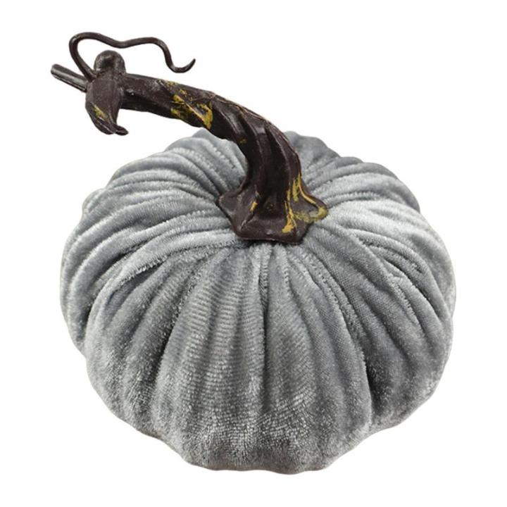 Fluwelen set – kunstpompoenen met echte stelen in verschillende maten – voor Halloween, Thanksgiving, herfstdecoratie, oogstfeest en presentatie, luxe, realistische pompoendeco