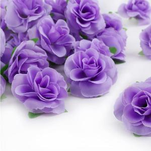 Kunstbloemkoppen, 50 stuks, kunstbloemen, rozen, voor bruiloft, feest, decoratie, doe-het-zelf (diameter 4 cm, paars)