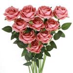 10 stuks kunstmatige zijden rozen bloemen enkele stengel neprozen bloemen voor thuisfeest bruiloft boeket (bonenpasta roze)