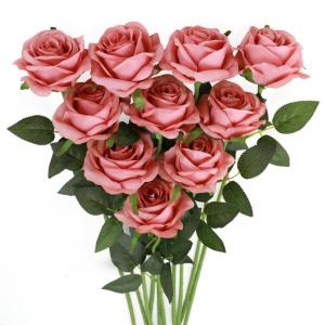 10 stuks kunstmatige zijden rozen bloemen enkele stengel neprozen bloemen voor thuisfeest bruiloft boeket (bonenpasta roze)
