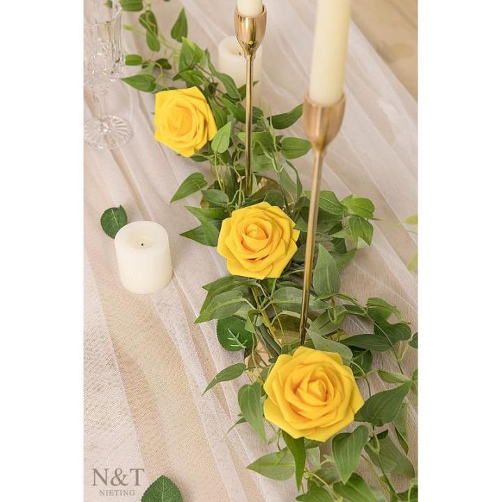 Kunstbloemen, rozen, 25 stuks rozen decoratie met stelen, kunstbloemen, herfstbloemen, bloemendecoratie voor doe-het-zelf, bruiloft, boeketten, bruid, thuis, herfstdecoratie, geel