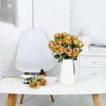 Kunstmatige Zijde Roos Bloem Boeket Levensechte Nep Roos voor Bruiloft Thuis Party Decoratie Evenement Gift 10 stks (Goud)