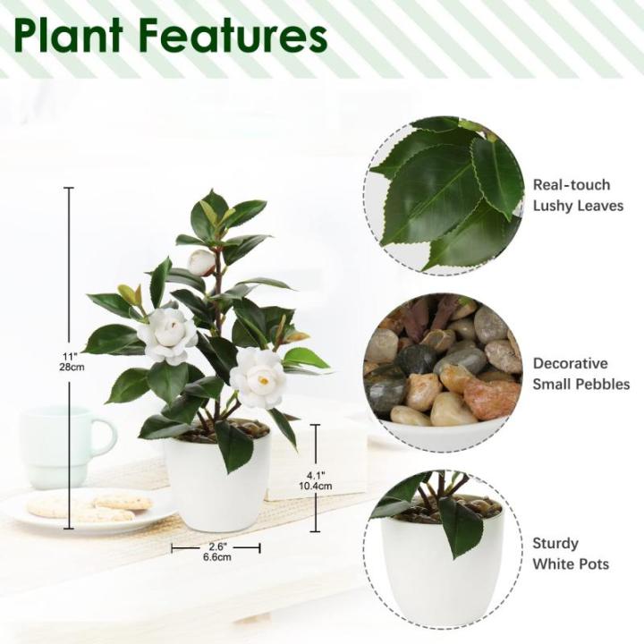 28cm Kunstpflanzen im Topf für Heimdekoration Künstliche Zimmerpflanze Camellia, Blumenarrangements Heim- und Büro Dekoration Desktop Bonsai, Kunstpflanzen mit Töpfen Tischdeko