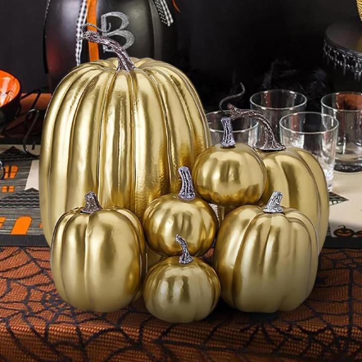 Herbstkürbisse, 7 Stück Künstliche Kürbisse, Schaumstoff, Herbstkürbis für Ernte, Herbs_t, Tisch, Zuhause, Garten, Erntedankfest, Halloween, Party-Dekoration
