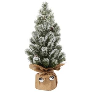 Mini Tafelkerstboom in jute basis 40,6 cm kunstmatige dennentakken bedekt met sneeuw, voor kerstdecoratie wooncultuur keuken eettafel