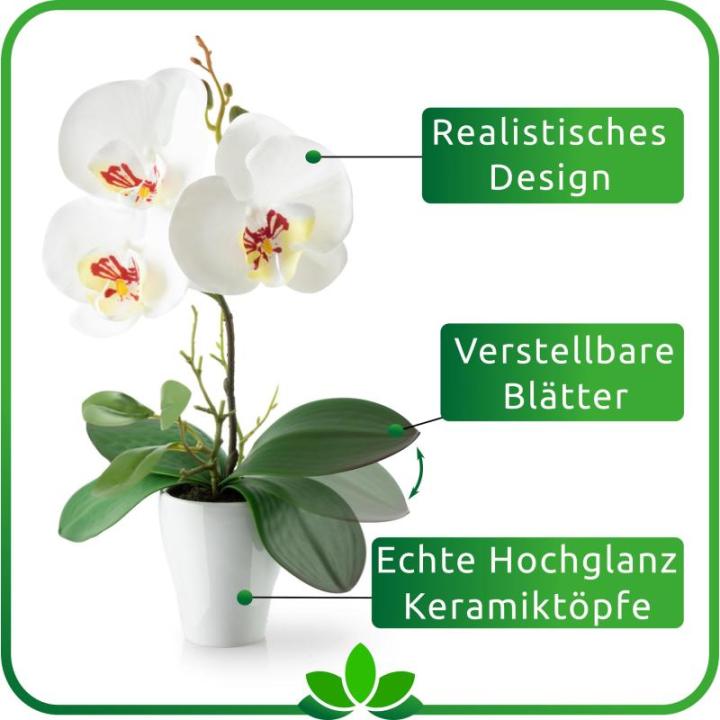 in pot (35 cm), set van 3 kunstorchideeën, kunstmatig afgestemde arrangement in hoogglans-keramische potten, decoratieve bloemen, kunstorchideeën (wit-arrangement)