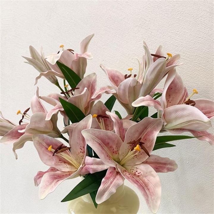 Kunstblumen Rosa Eva-Lilienstrauß – lebensechte künstliche Blumen in Einer Keramikvase für Wohnzimmer, Hochzeitsfeiern und Heimdekoration für jeden Anlass