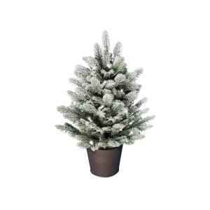 Kunstkerstboom 60 cm, in pot met led en sneeuw, kerstboom voor binnen en buiten, kunstboom voor kerstdecoratie, realistische look