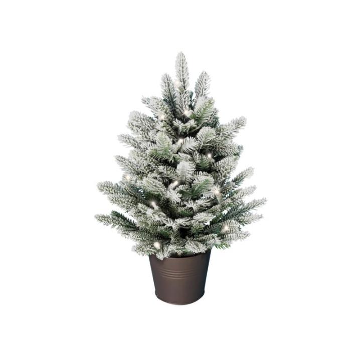 Kunstkerstboom 60 cm, in pot met led en sneeuw, kerstboom voor binnen en buiten, kunstboom voor kerstdecoratie, realistische look