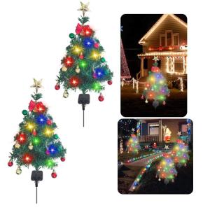 2pc Künstlicher Weihnachtsbaum mit Lichterkette Außen Solar 85cm LED Weihnachtsbaum mit 14pc Weihnachtskugeln, Weihnachtsdeko Outdoor Solar Deko für Außen Garten Künstlicher W