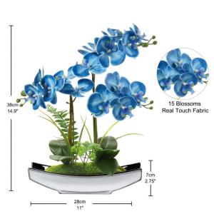 15 inch Kunstmatige Phalaenopsis Bloemen Arrangement Kunstmatige Orchidee Bonsai in Zilveren Pot Nep Bloemen Zijde Orchidee Bloem voor Tafel Centerpieces Woonkamer Home Decor