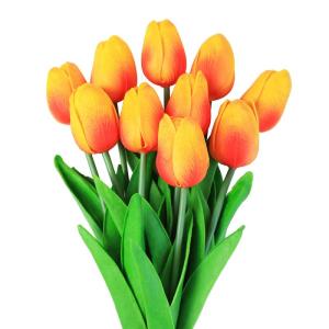 , , tulp, latex materiaal, voelt echt aan voor bruiloftskamer, thuis, hotel, feestdecoratie en doe-het-zelf decoratie (zonsondergang rood, 10 stuks)