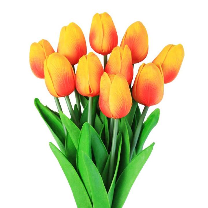 , , tulp, latex materiaal, voelt echt aan voor bruiloftskamer, thuis, hotel, feestdecoratie en doe-het-zelf decoratie (zonsondergang rood, 10 stuks)