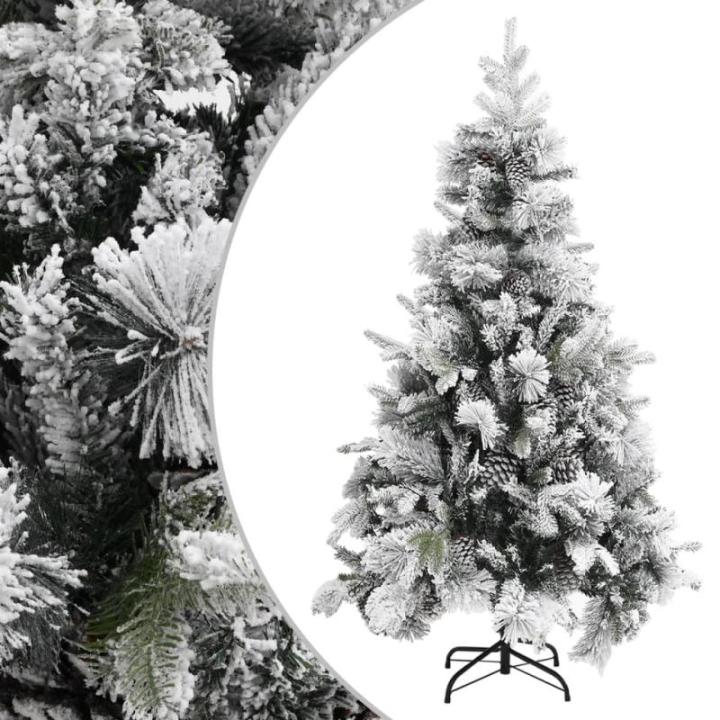 Weihnachtsbaum mit Schnee Künstlicher Weihnachtsbaum mit Tannenzapfen Hoher Weihnachtsbaum mit Ständer Grüne Schneespitze 195 x 95 cm