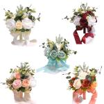 Künstlicher roter Rosen-Blumenstrauß mit Spitzenband, Blätter, Simulationsstrauß für Valentinstag, Hochzeit, Braut, Requisiten, Geschenk