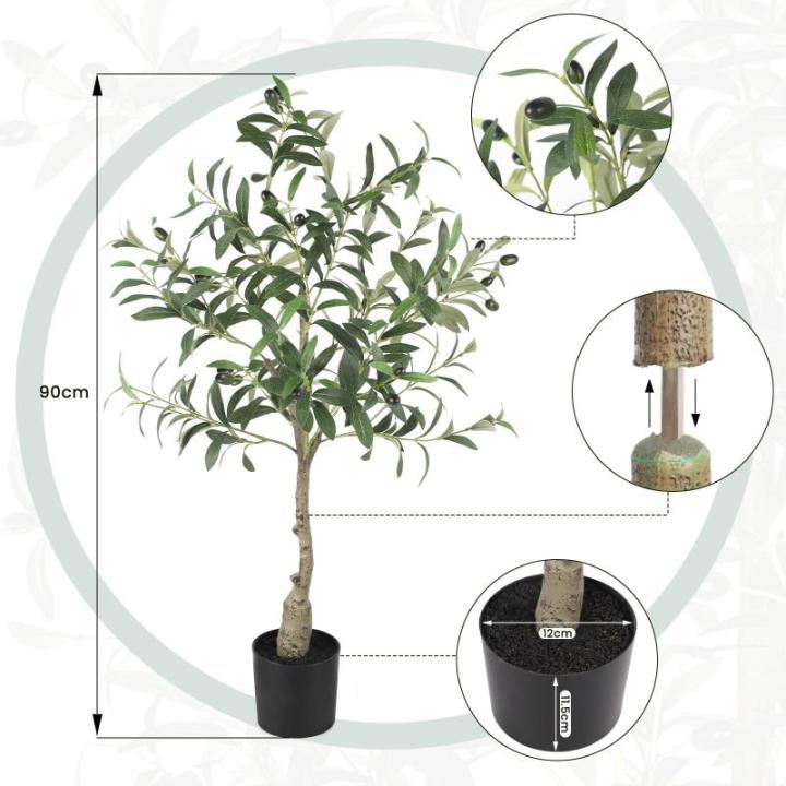 Olijfboom, kunstplant, 90 cm, grote kunstolijfboom, kunstboom, ziet eruit als echt voor woonkamer, slaapkamer, kantoor, decoratie