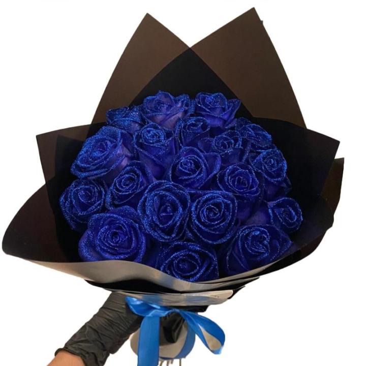 Glitter-rozenboeket, kunstrozenboeket, doe-het-zelf boeket, glanzend, kunstrozenboeket, liefdescadeau, rozengrans, doe-het-zelf boeket cadeaus voor Valentijnsdag (blauw, 20 stuks)