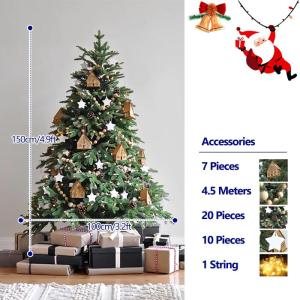 Tannenbaum Künstlich, Künstlicher Weihnachtsbaum mit Warmweißen Lichtern, Zweigspitzen, Metallständer und Aufklappbaren Zweigen for Feiertage, Dekoration(150cm/4.9ft)