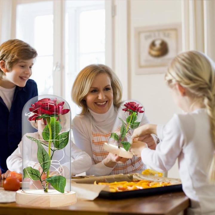 Die Beautiful and the Best Rose, eeuwige roos in transparante koepel, rozencadeau voor Moederdag, jubileum, verjaardag, Valentijnsdag, kamerdecoratie