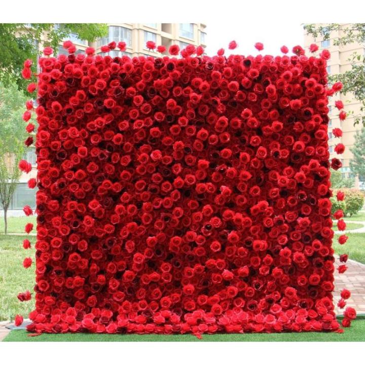 Blumenwandpaneel Rote Rose – Künstliche Blumenpaneele Für Wandhintergrund, Dunkelrote 3D-Blumenmatte, Seidenrose, Hortensie Für Zuhause, Party, Hochzeit, Geburtstag, Fotohinte