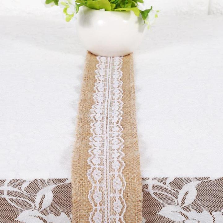 Juteband mit weißer Spitze, rustikaler Stil, Hochzeit, Party, Basteln, Dekoration, 6 Stück
