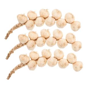 3 Stück Saiten Künstlicher Knoblauch Künstliche Knoblauchgirlande Hängendes Knoblauchdekor Realistisches Knoblauchdekor Bauernhof-Knoblauch-Dekorationen Knoblauchknolle Weiß S