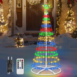 Kerstboom, metalen kegelvorm, 156 leds, lichtboom, 8 modi, timer, waterdicht, kerstverlichting, buitenverlichting, kerstverlichting voor tuin, balkon, kerstdecoratie buiten, vierkl