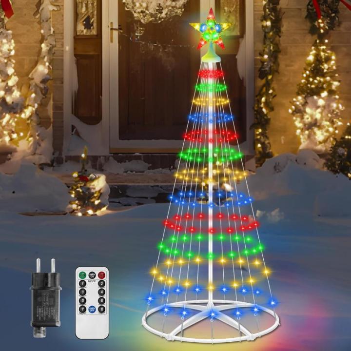 Kerstboom, metalen kegelvorm, 156 leds, lichtboom, 8 modi, timer, waterdicht, kerstverlichting, buitenverlichting, kerstverlichting voor tuin, balkon, kerstdecoratie buiten, vierkl