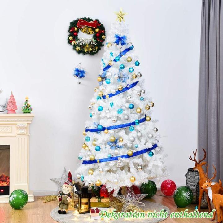 Kunstkerstboom, 240 cm, dennenboom met metalen standaard, pvc-naalden, kunstboom, ideaal voor thuis, kantoor, winkels en hotels, wit