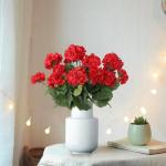 3 stuks , zijden geraniumbloemen met groene bladeren, realistisch nep-geraniumboeket voor tuin, thuiskantoor, feest, bruiloft, tafeldecoratie, rood