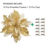 GL-Turelfies 12 STK. Glitzer Weihnachtsblumen (15cm/5,9'') mit 12 STK. Clips Künstliche Weihnachtsstern Blumen Weihnachtsbaum Blumenschmuck Weihnachtsbaum Ornamente (Gold)