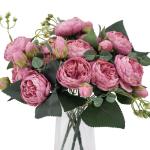 4 bossen kunstmatige bloemen pioen zijde pioenrozen boeketten nep bloemen boeketten bruiloft decoratie thuis tafel keuken kantoor tuin bruids groen (Cameo bruine knop)