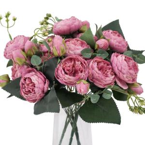 4 bossen kunstmatige bloemen pioen zijde pioenrozen boeketten nep bloemen boeketten bruiloft decoratie thuis tafel keuken kantoor tuin bruids groen (Cameo bruine knop)