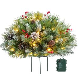 Pflanzgefäß für den Urlaub, Weihnachtsdekoration, für den Außenbereich, künstliche Kiefernbäume mit Stativpfahl, Weihnachts-Veranda-Dekoration, Stil B One