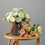 4 trossen pioenrozen voor decoratie kunstrozen nepboeket echte touch zijden bloemen voor vaas bruiloft woondecoratie (wit)