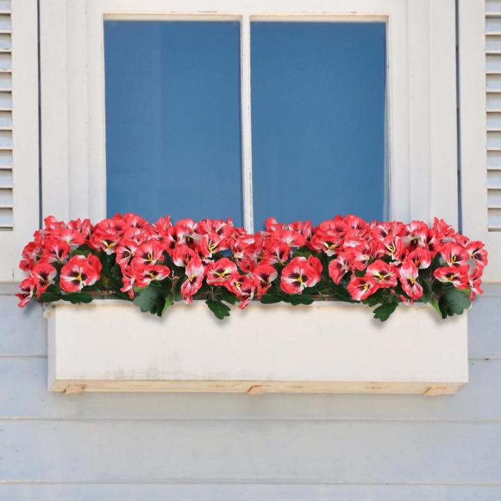 10 bundels kunstbloemen zoals echt balkon, kunstbloemen, buiten, uv-bestendig, weerbestendig, kunstbalkonplanten, balkonbloemen voor huis, vensterbank, bruiloft, decoratie, rood