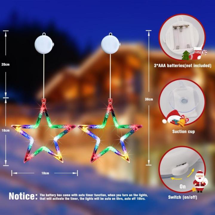 Kerstverlichting - 10 LED-lichtgordijnen, op batterijen werkende kerstverlichting, kleurrijk, timer, decoratieve kerstverlichting voor kerstboom, raam, deur, bruiloft, bar (2 stuks