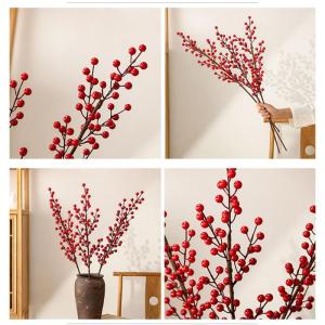 Kunstbessentakken, rood, 74 cm, bessenstelen, fake hulst, bessen, kerstbessentak, kerstdecoratie, prikkers, takken voor kerstboom, doe-het-zelf boeketten, bruiloft, feestdagen