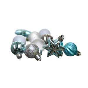 - 44-delige set - ballen - sterren - kerstversiering - turquoise, zilver, wit - ca. 3cm