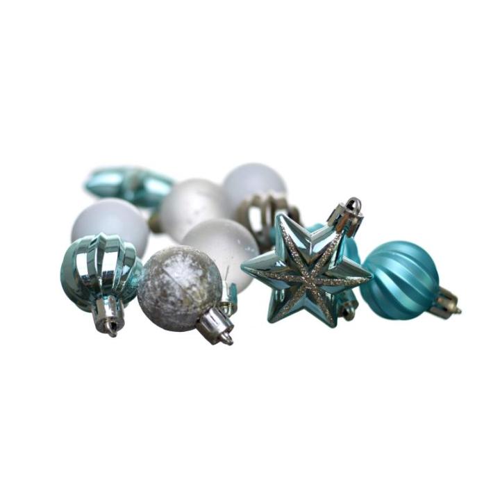 - 44-delige set - ballen - sterren - kerstversiering - turquoise, zilver, wit - ca. 3cm