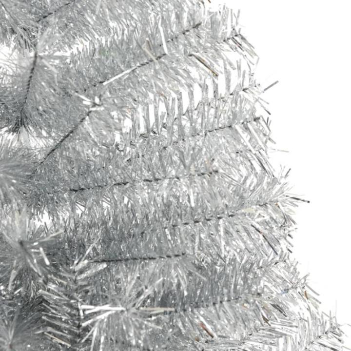 Halve kunstkerstboom met standaard, kerstboom, dennenboom, decoratieve boom, kunstboom, kerstdecoratie, zilver, 240 x 125 cm